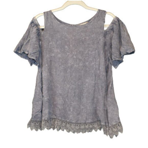 Altar’d State Cold Shoulder Lace Trim Blouse M - Picture 1 of 3